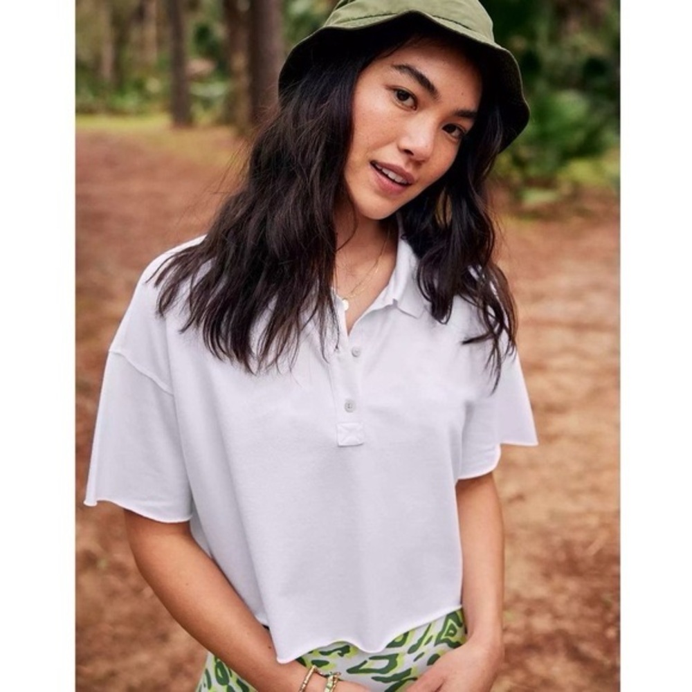Aerie Cropped White Polo Shirt